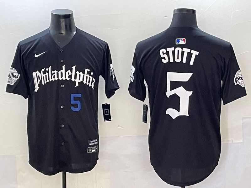 Men 2025 Philadelphia Phillies #5 Stott Black Seventh generation Joint Name Nike MLB Jersey style 4